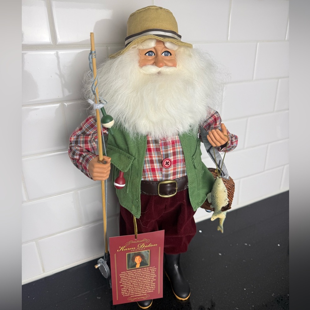 Karen Didion Originals Fishing Santa Figurine, 17 Inches - Handmade NEW - NO BOX - Picture 4 of 13